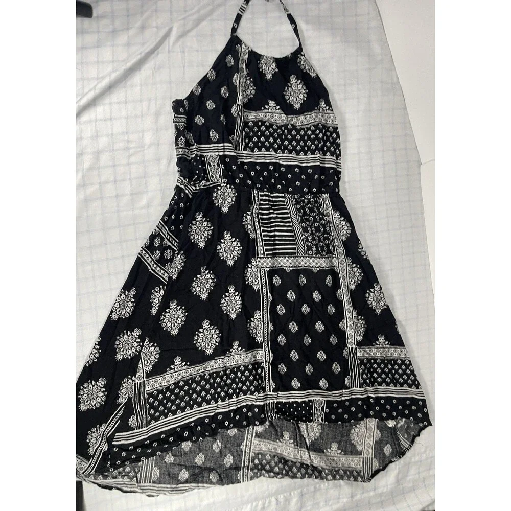 The Children's Place Girls Halter Dress L 10/12 Black White Bandana Patchwork